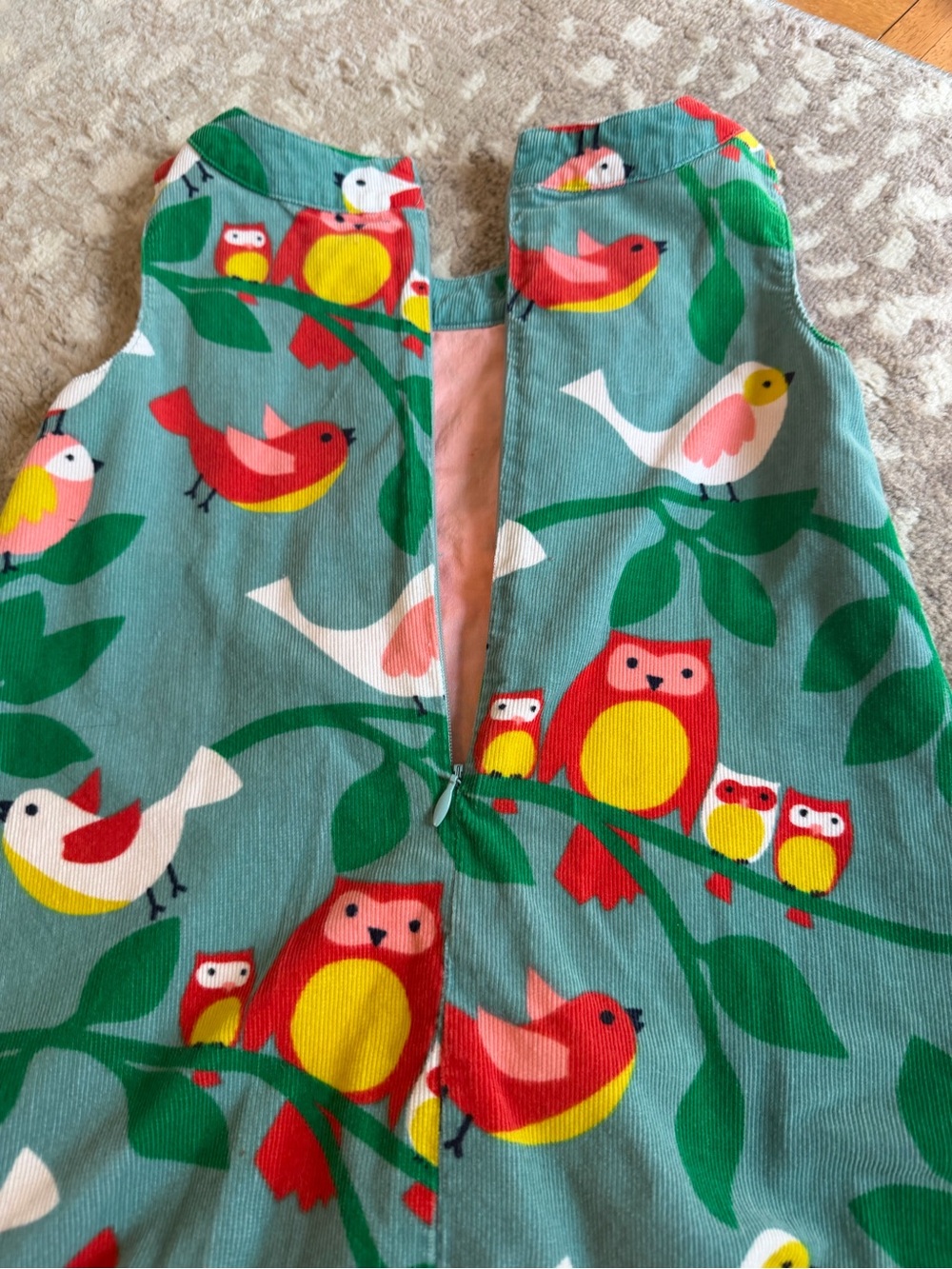 Mini Boden Teal Corduroy Jumper with Multicolor Birds Owls - Picture 4 of 6